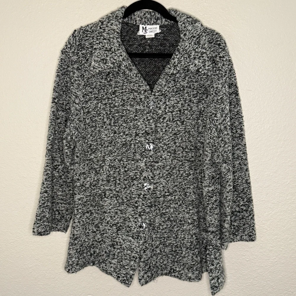 Maggie Sweet Womens 2X Black Speckled Knit Sweater Artsy Lagenlook Cozy Layering - Picture 1 of 7